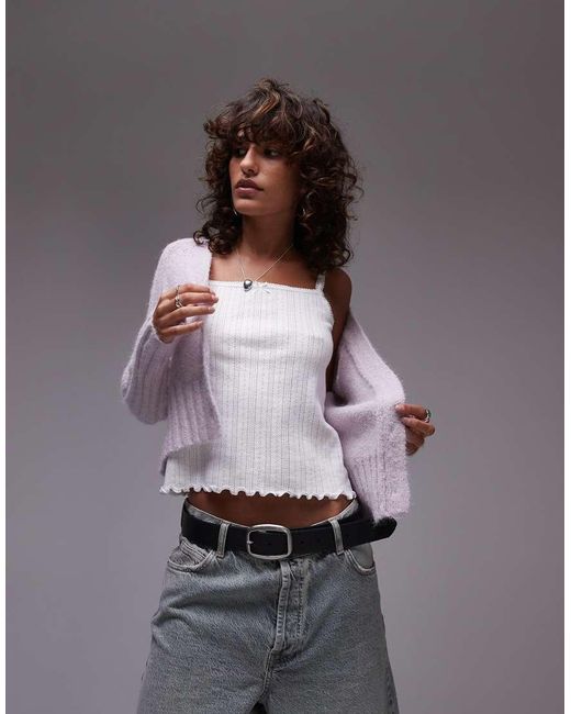 TOPSHOP Purple Knitted V-neck Rib Detail Cardi