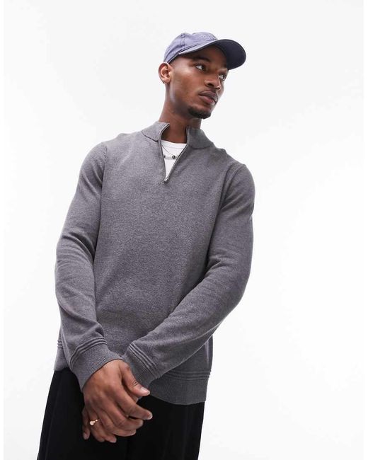 Topman Gray Essentials 1/4 Zip for men