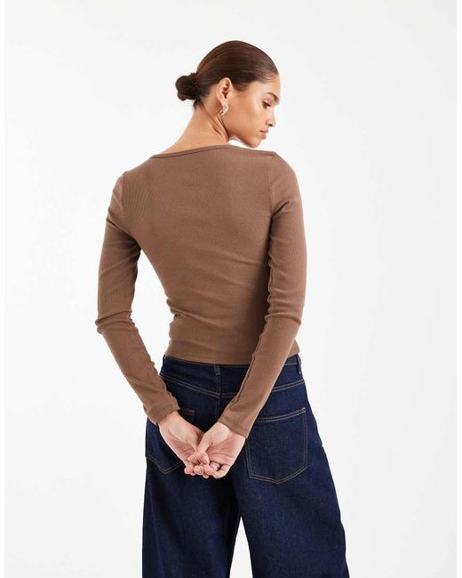 ASOS Blue Scoop Neck Long Sleeve Top With Seam Detail