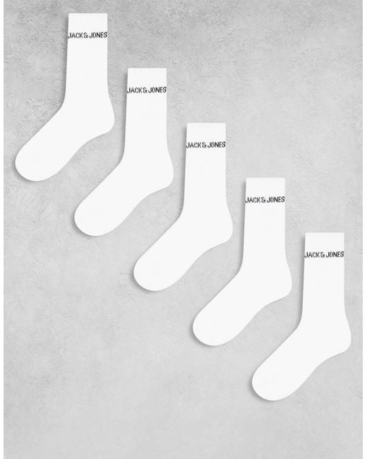 Jack & Jones White 5 Pack Ribbed Logo Socks for men