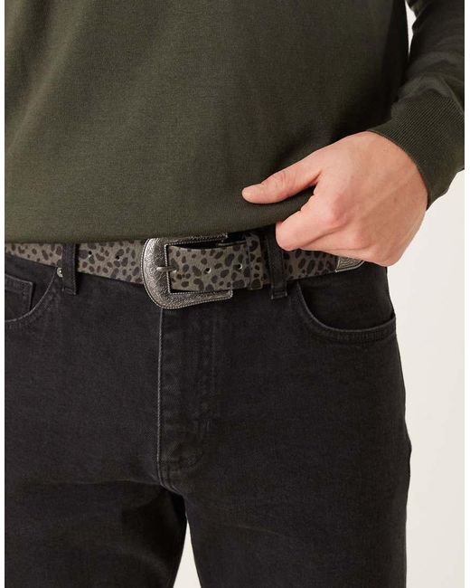 ASOS Black Western Belt With Leopard Print for men