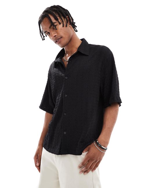 Bershka Black Knitted Textured Shirt for men