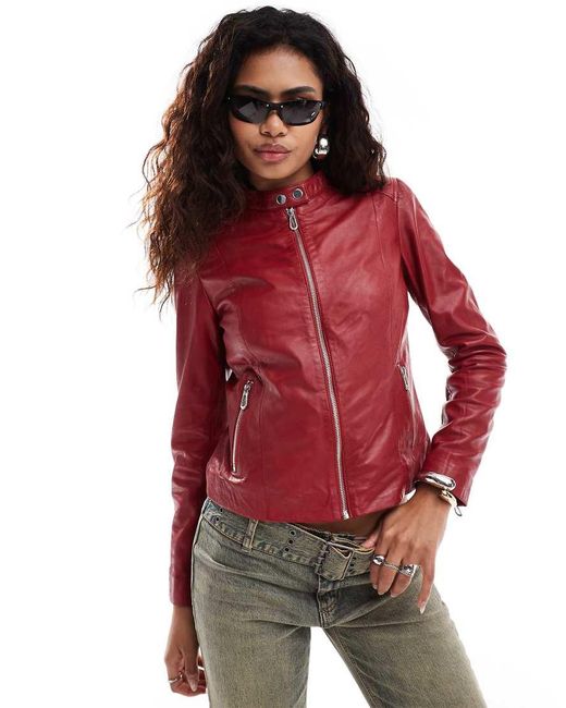 Barney's Originals Red Leather Biker Jacket