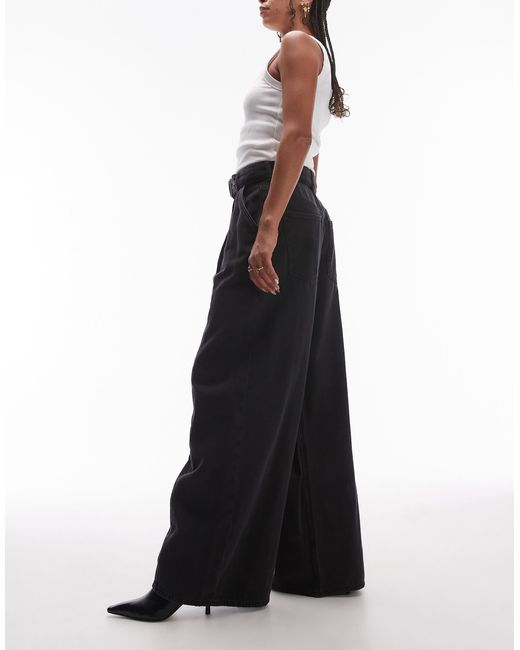 & Other Stories Blue Belted Wide Jeans With Front Seam Detail