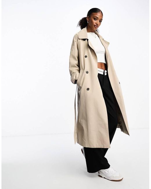 Gabardina Extragrande Con Cinturón De - Neutro Monki de color White