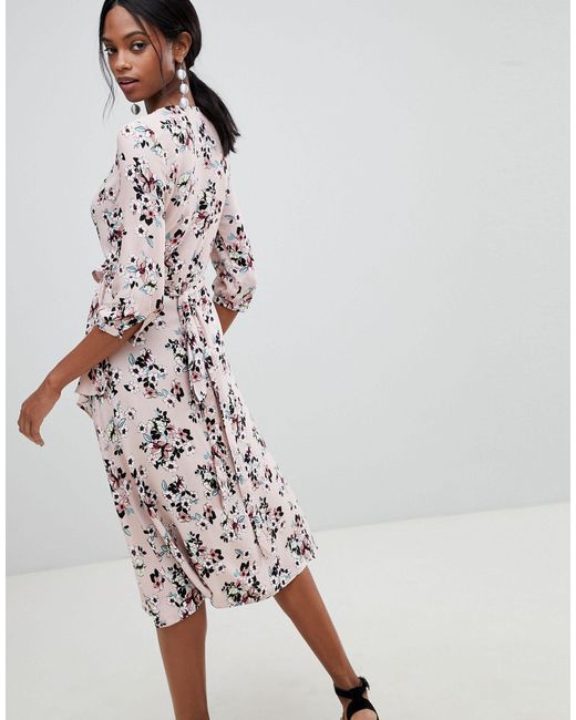 liquorish floral print wrap midi dress