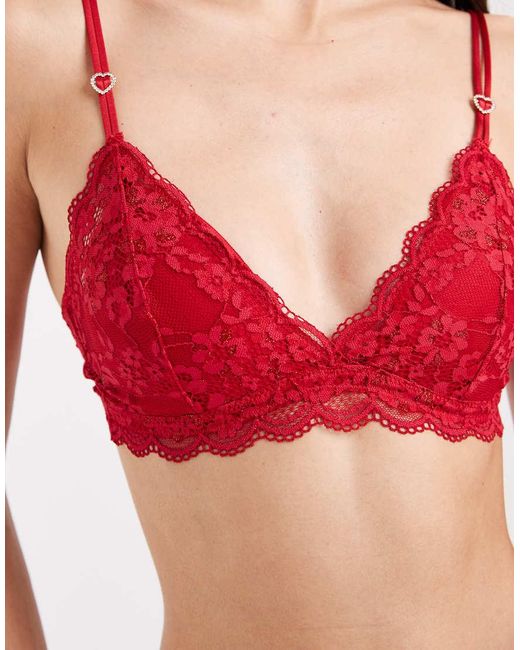 Lindex Red Iris Lace Lightly Padded Bralet With Heart Hardware Detail