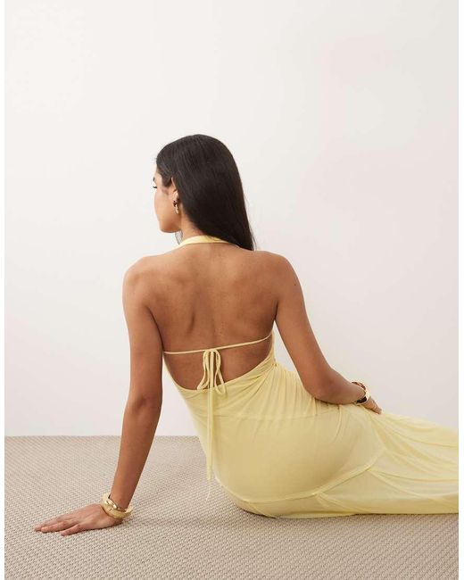 ASOS Natural Stretch Chiffon Halter Maxi Dress With Raw Seam Details