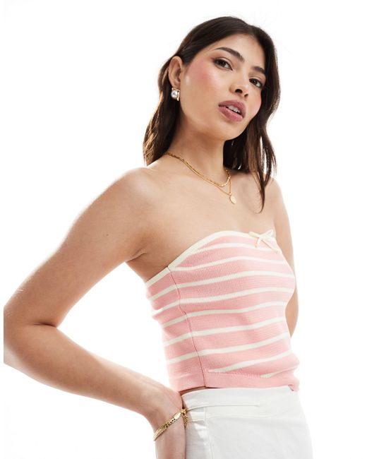 ASOS Pink Knitted Bandeau Top With Tie Detail