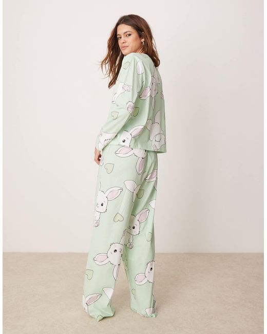 ASOS Natural Bunny Long Sleeve Top & Trouser Pyjama Set