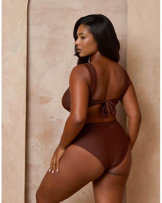 Moda Minx Curve Brown X Alessa Tyrrell-charles Wide Strap Bikini Top With Hoop Detail