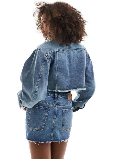 Minifalda Vaquera De Talle Bajo Con Lavado Medio De Monki de color Blue