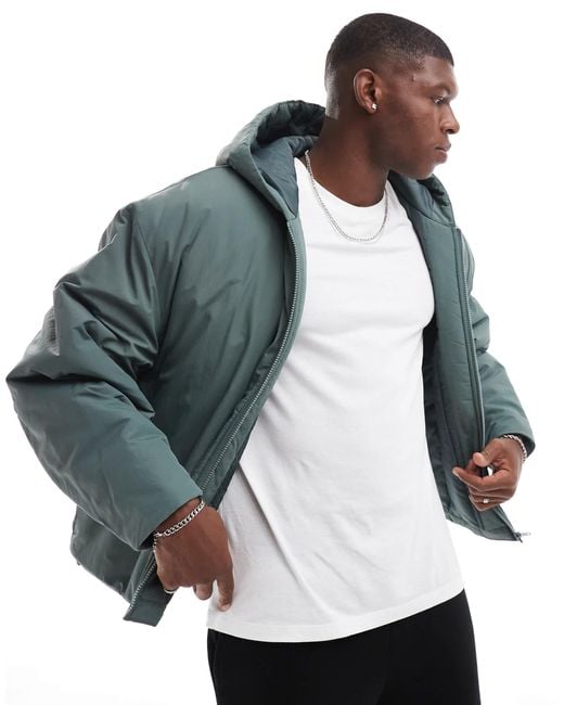 ASOS Gray Oversized Puffer Jacket With Hood for men