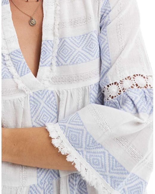 Vestido Playero Corto Blanco Y Azul A Rayas De Accessorize de color White