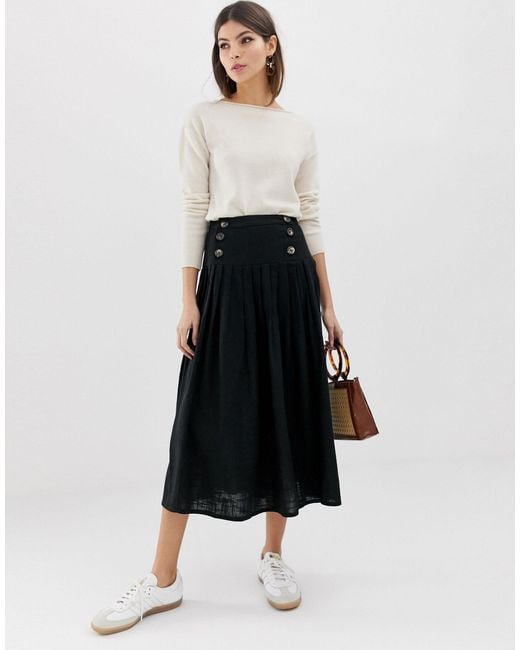 ASOS Textured Drop Waist Midi Skirt-black