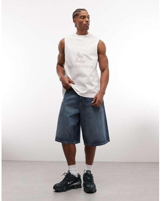 Faded Store White Boxy Oversized Fit Logo Vest for men