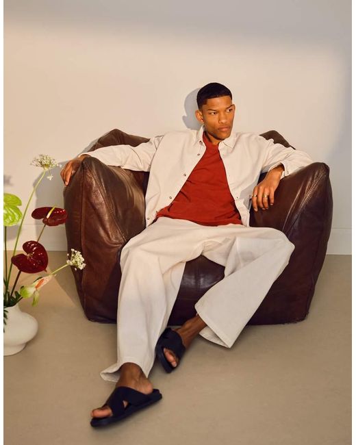 Topman Overshirt Van Gewassen Canvas Met Lange Mouwen in het Natural voor heren