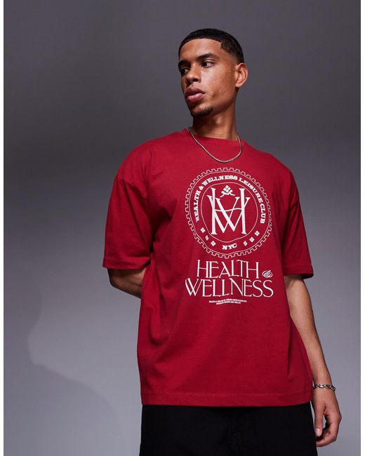 ASOS Red Oversized T-Shirt With Varsity Graphic for men