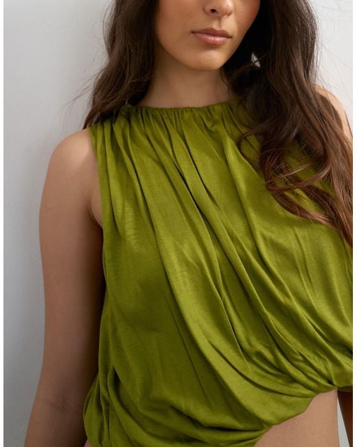 TOPSHOP Green Bubble Drape Top