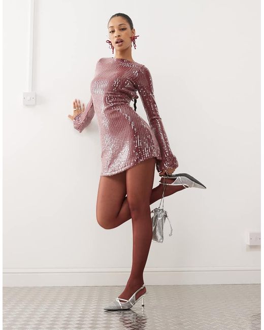 Motel Kimberly Clear Sequin Flared Sleeve Mini Dress in Pink | Lyst UK