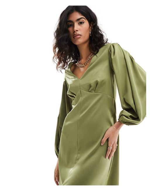 Closet Green Balloon Sleeve Midaxi Dress