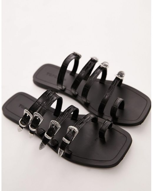 Keira - sandales en cuir à boucle style western TOPSHOP en coloris Black