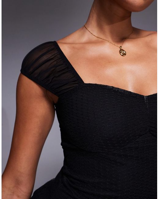 ASOS Black Lace And Dobby Mesh Mini Dress