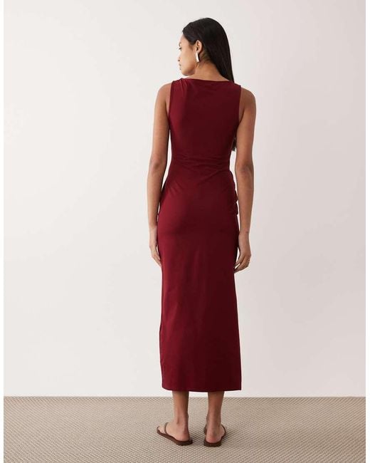 ASOS Red Slash Neck Sleeveless Midi Dress With Twist Detail