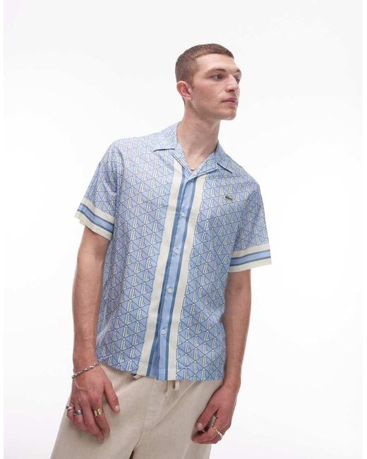 Lacoste Blue Short Sleeve Revere Collared Shirt for men