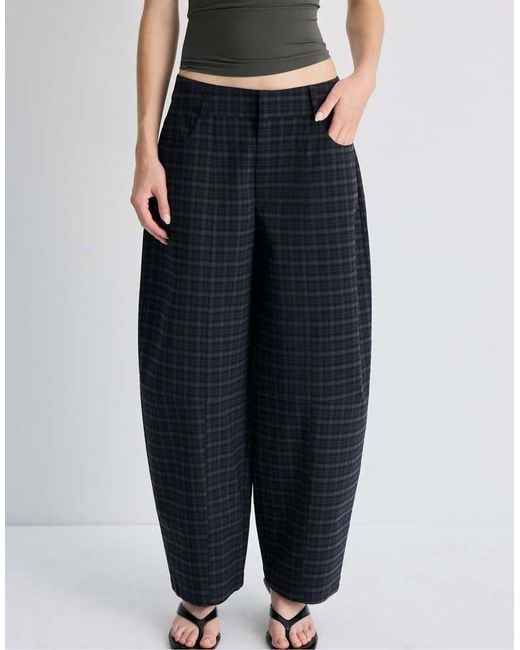 Stradivarius Blue Check Barrel Dress Trousers