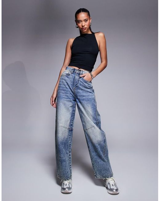 ASOS Blue Double Layer 90s Boat Neck Strappy Top