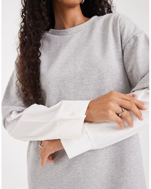 Robe t-shirt courte avec chemise oversize intégrée - blanc et gris ASOS en coloris White