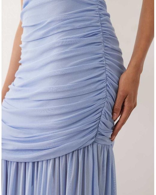 ASOS Blue Ruched Drop Waist Circle Dress With Grown