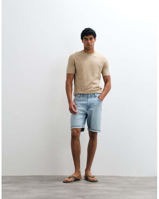 Mango White Rolled Hem Denim Shorts for men