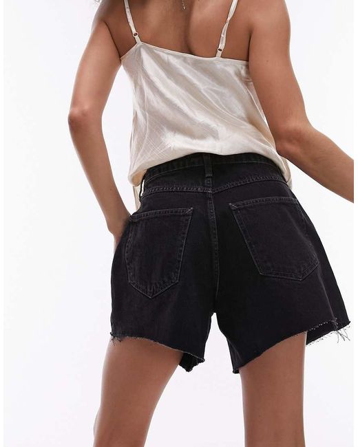 TOPSHOP Black Denim Pleat Short