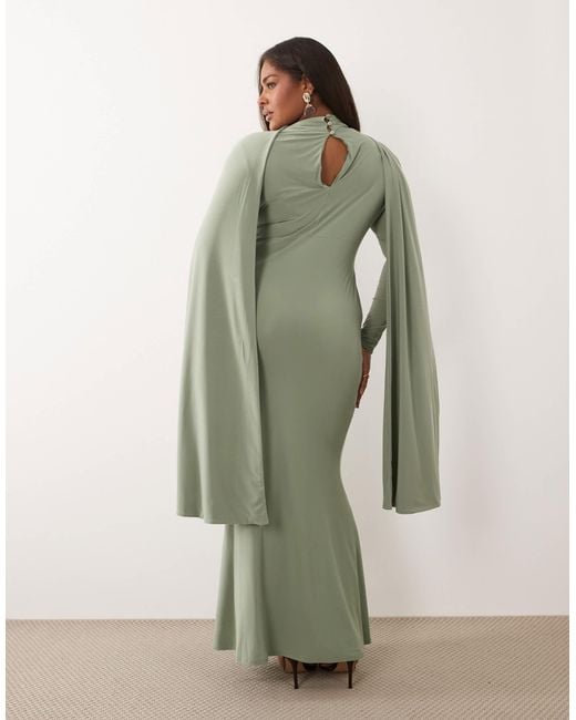 ASOS Asos Design Curve Slinky Long Sleeve Maxi Dress With Extreme Cape ...
