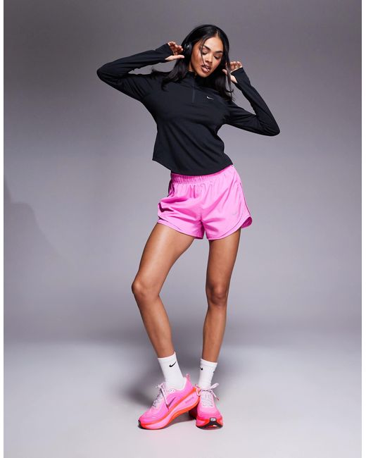 Tempo - t-shirt à col zippé et manches longues en tissu dri-fit Nike en coloris Black