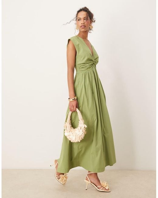 Abercrombie & Fitch Green Sleeveless V Neck Maxi Dress