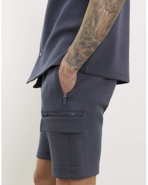 River Island Blue Premium Regular Fit Nylon Pocket Shorts for men