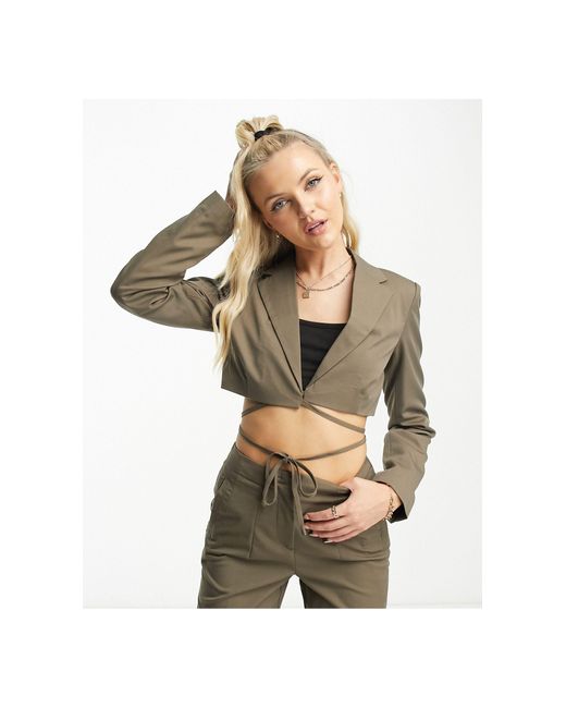 Noisy May Brown Cropped Tie Detail Blazer Co-ord