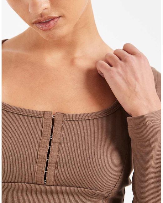 ASOS Blue Scoop Neck Long Sleeve Top With Seam Detail
