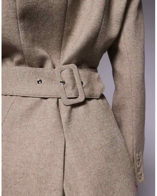 Wanderdoll Gray Farron Wool Structured Cinch Waist Longline Blazer