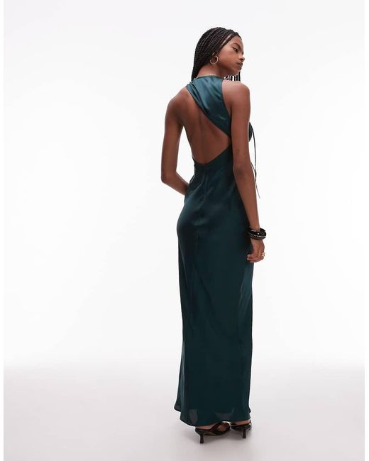 Vestido Largo De Corte Al Bies Con Espalda Asimétrica Y Diseño De Paneles De Satén De ASOS de color Blue