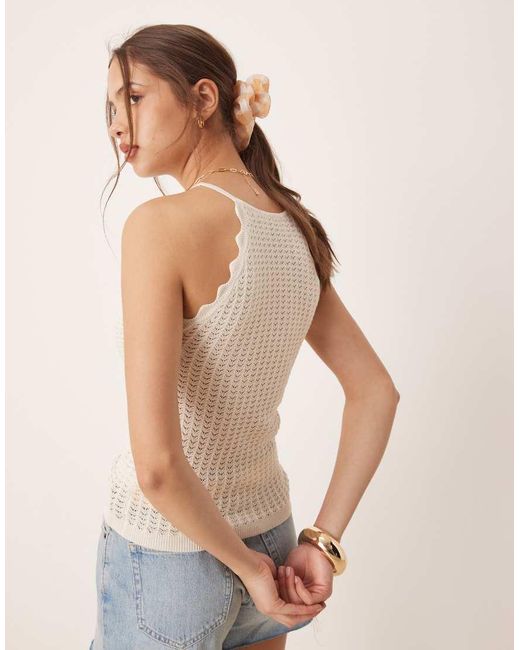 Aware White Fine Knit Tank Top With Scalloped Trim
