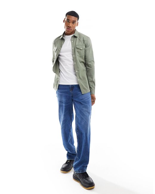 Camicia di jeans stile western skinny di ASOS in Green da Uomo