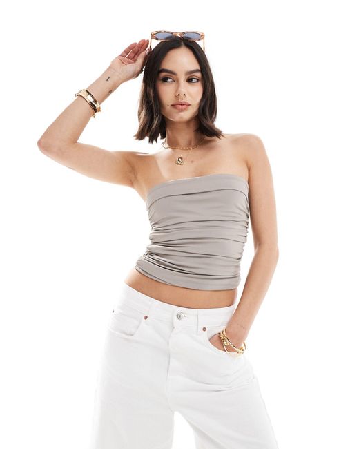 Stradivarius White Ruched Detail Jersey Top