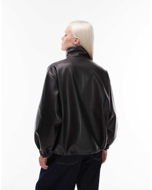 ASOS Black Faux Leather Funnel Neck Jacket