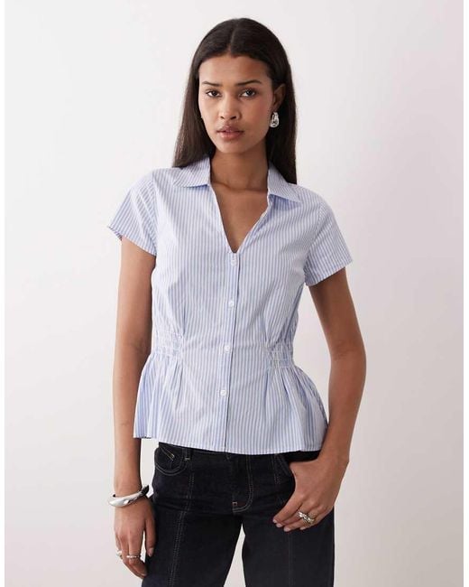Gina Tricot White Cotton Rich Cinched Waist Crinkle Blouse