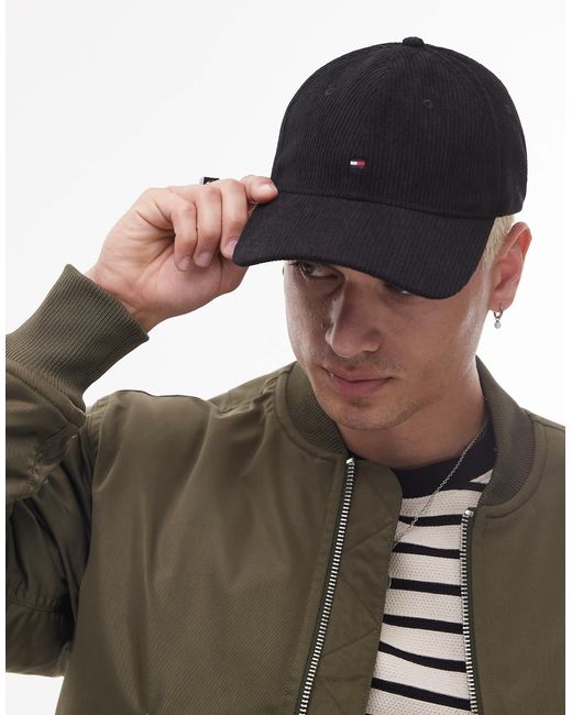 Tommy Hilfiger Black Flag Logo Cord Cap for men