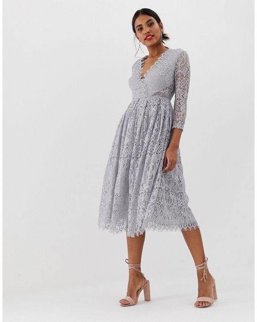 asos long sleeve lace midi prom dress